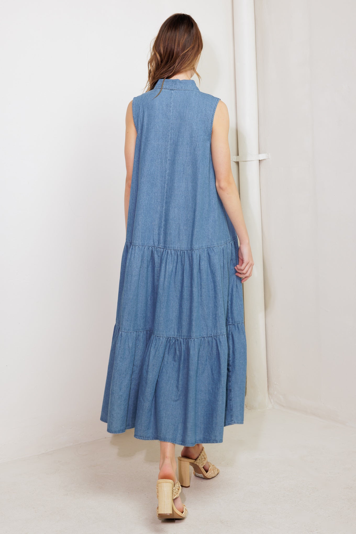 PETALS FALLING SLOWLY DENIM MIDI DRESS Flying Tomato